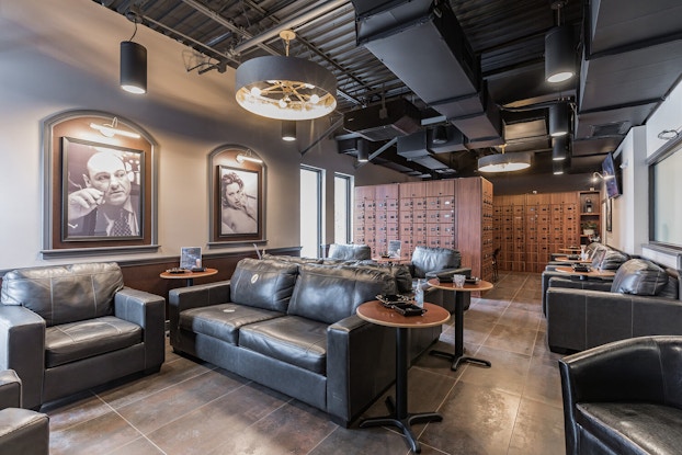  Interior of Atlantic Cigar's brick-and-mortar lounge.