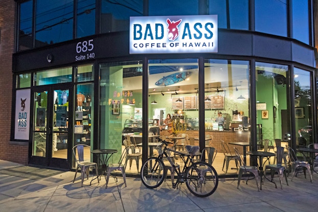 Exterior of a Bad Ass Coffee of Hawaii location.