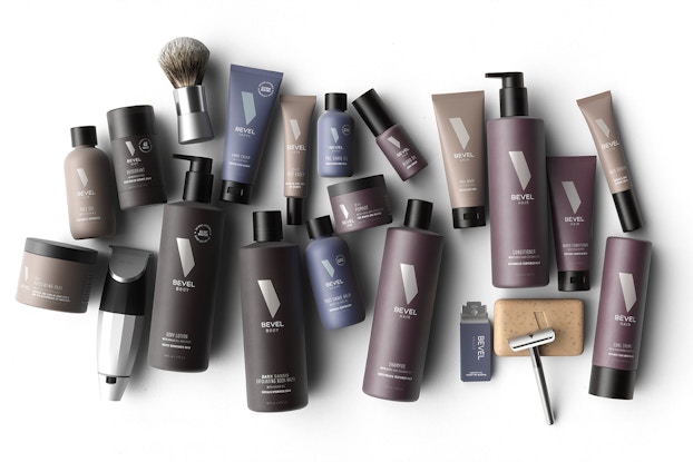 Products from Bevel spread out flat on a white surface.