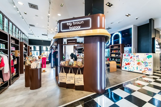  Bloomingdale's Big Brown Bag display inside a store.