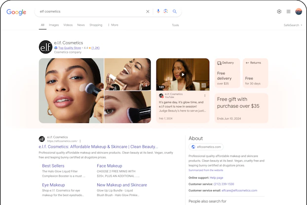 Screenshot of a brand profile on Google desktop.