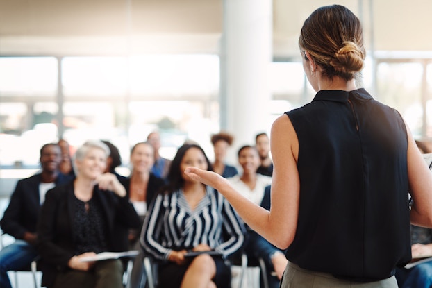  Businesswoman giving a presentation.