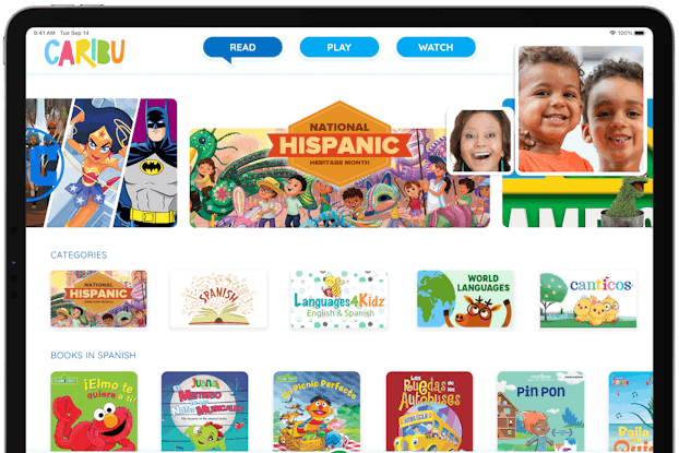 Screenshot of Caribu app showing the different activities offered.