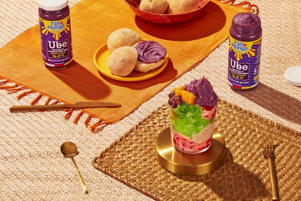  Picnic display of jars of ube purple yam jam by Fila Manila.