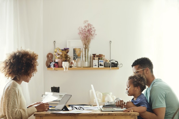 Young family balances work and home life.
