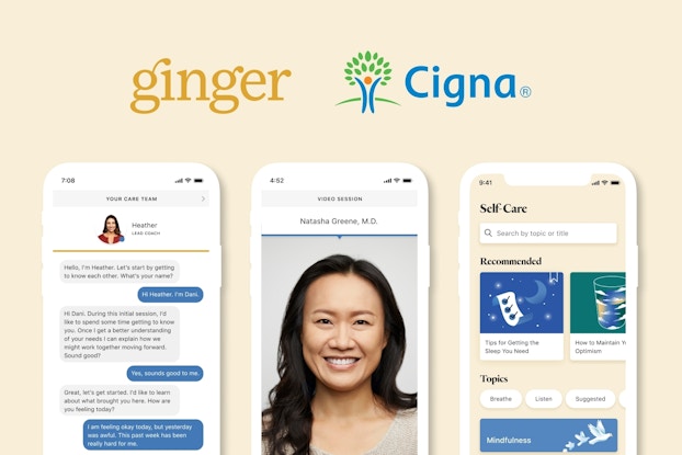  Screenshots showing Ginger app features with a doctor's face.