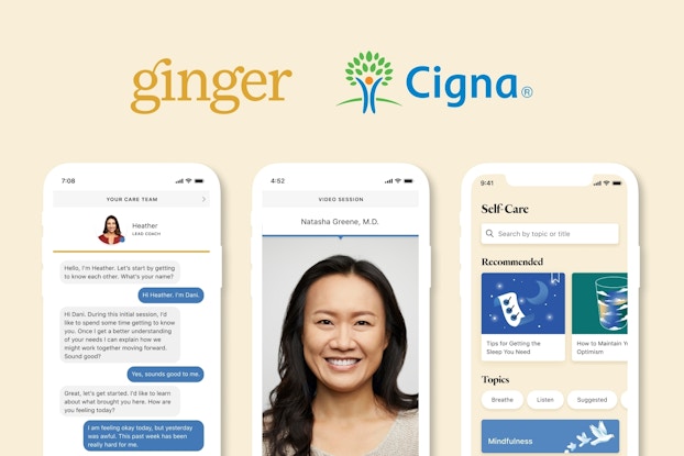 Screenshots showing Ginger app features with a doctor's face.