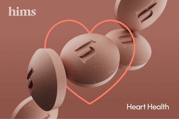 Beige image of pills by Hims brand for heart health.