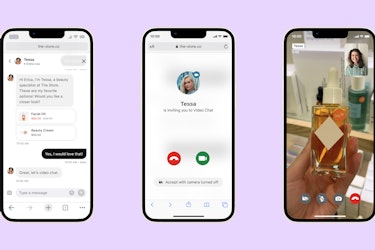  Screenshots on three phones using the video chat feature offered by Klarna. 