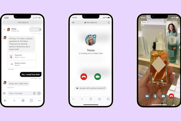  Screenshots on three phones using the video chat feature offered by Klarna.
