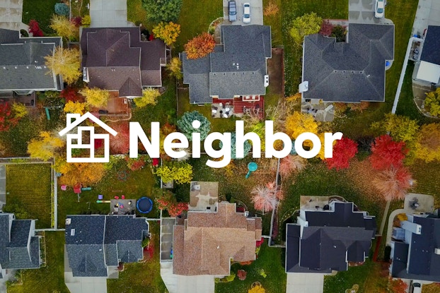 image of a residential neighborhood from the top promoting Neighbor self-storage
