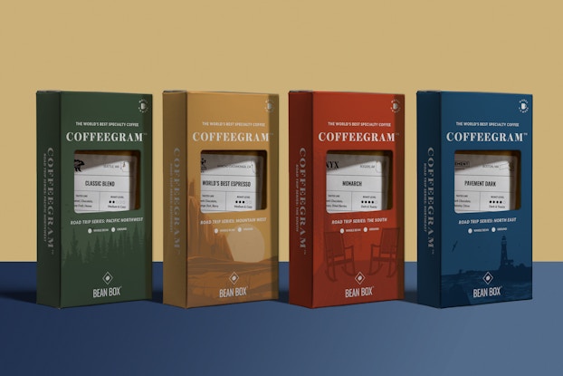 Product image displaying colorful bags of coffee by Bean Box.