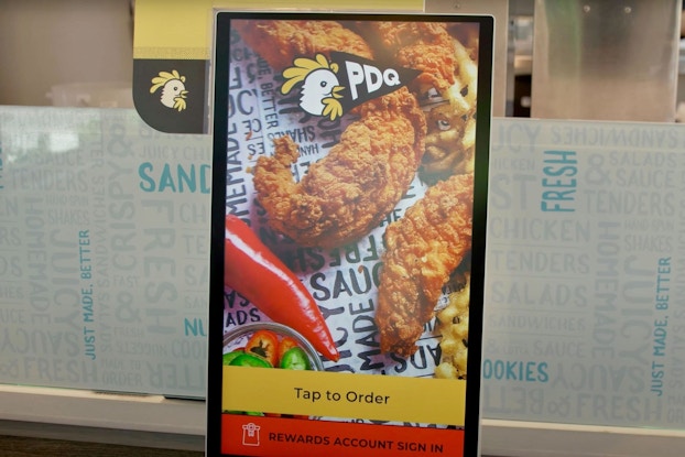 Image of the PDQ Chicken self-ordering menu kiosk.