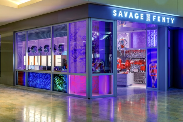  Exterior of a Savage X Fenty store inside of a mall.