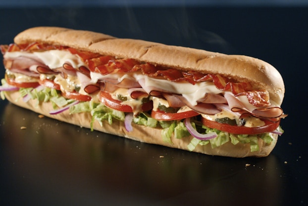  Food image of Subway's pickleball club footlong sandwich.