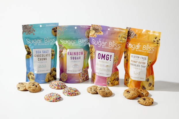Line of bagged cookies by Sugar Bliss.