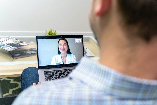 Person on a telenutrition video call provided by Kroger.