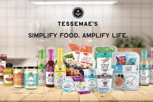 Display of Tessemae's products on a kitchen counter.