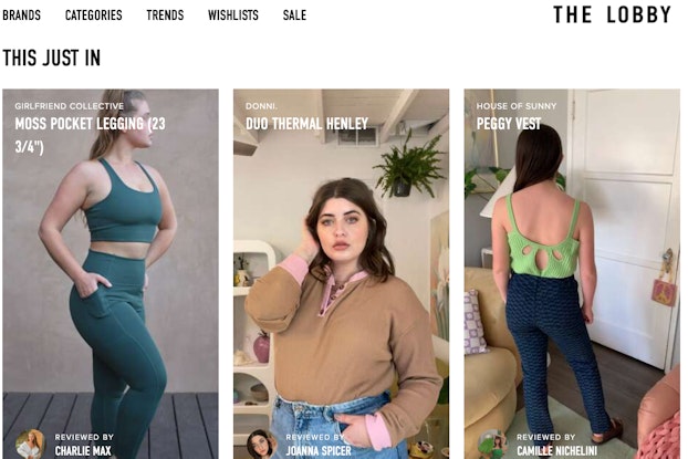  screen grab of the lobby's website depicting women modeling clothing