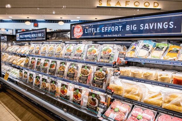 Display of partially prepared meals at The Fresh Market.