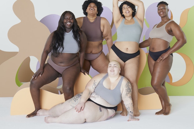  Image of plus-size models posing in Thinx period underwear.
