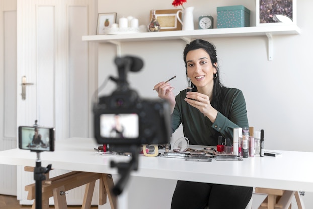 Woman demonstrates product