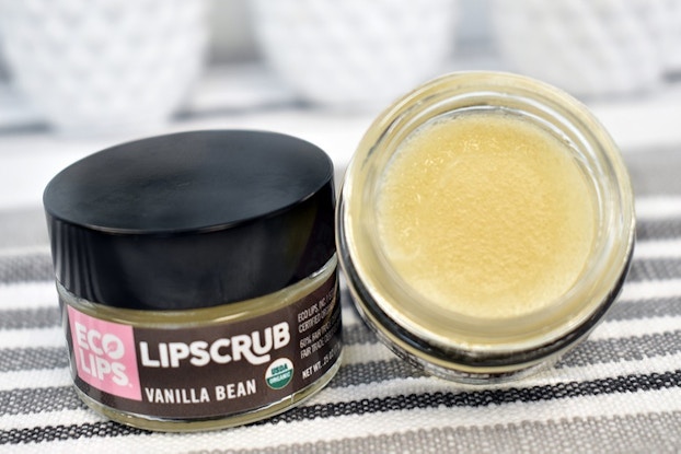 Product image of Eco Lips' vanilla bean lip scrub with the lid off.