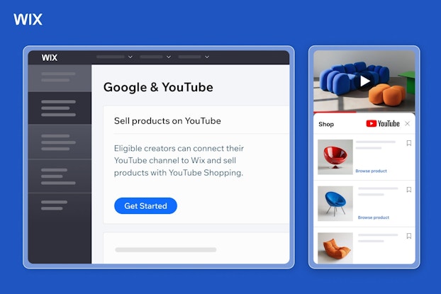 Screenshot from Wix in which users can link and sell products from their small business on YouTube.