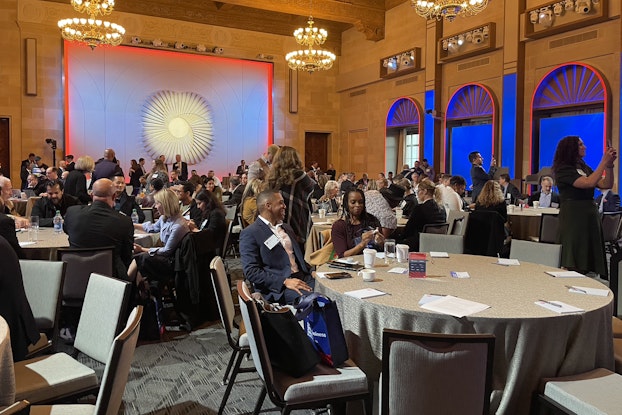 Great Hall at the USCC building set up for an event.