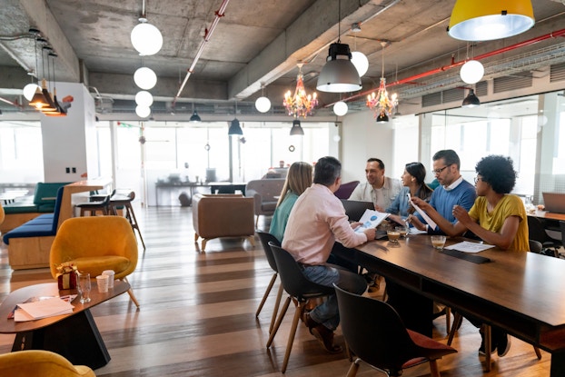 group of coworkers in a coworking space