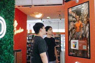  Customers interacting with a biHuman digital assistant in a store in Singapore. 