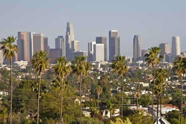  View of downtown Los Angeles from Silver Lake, Los Angeles, California. 