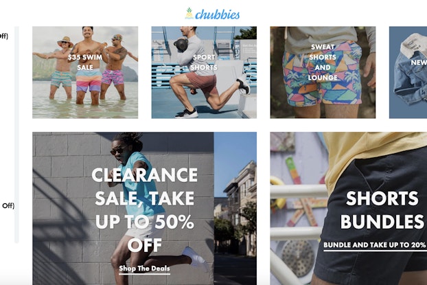 screen shot of chubbies.com homepage