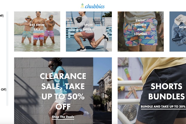  screen shot of chubbies.com homepage