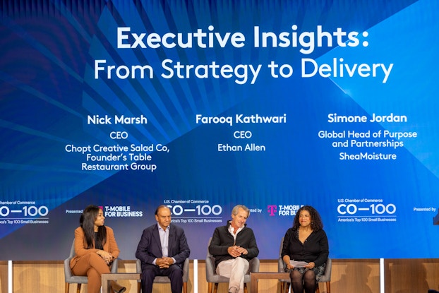 A panel of experts sits on the event stage at the U.S. Chamber of Commerce headquarters during the 2024 CO—100 Forum.