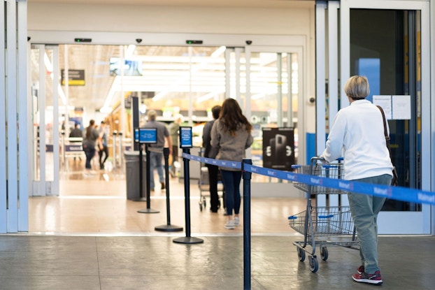 line of customers waiting at walmart