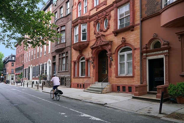 city street with brownstones