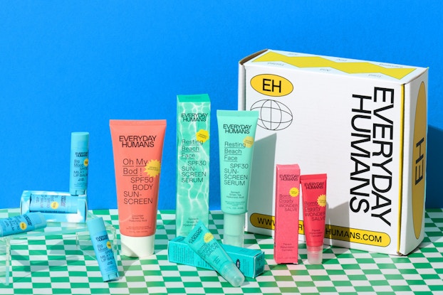 Product display of Everyday Humans suncreens.