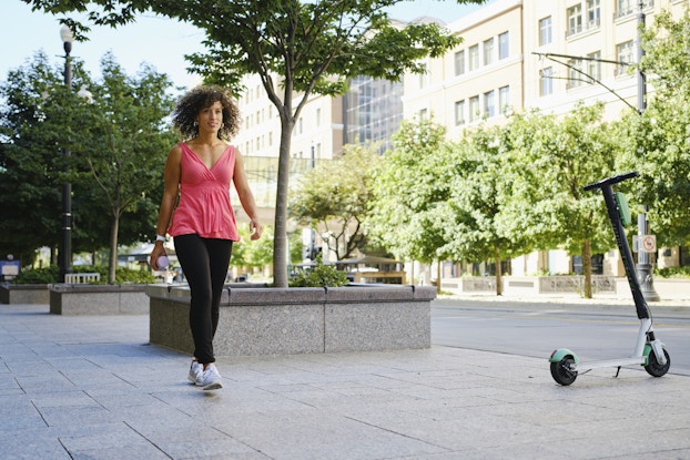  Woman going for a walk on her lunch break.