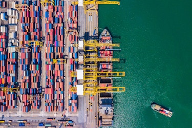Overhead view of shipping containers