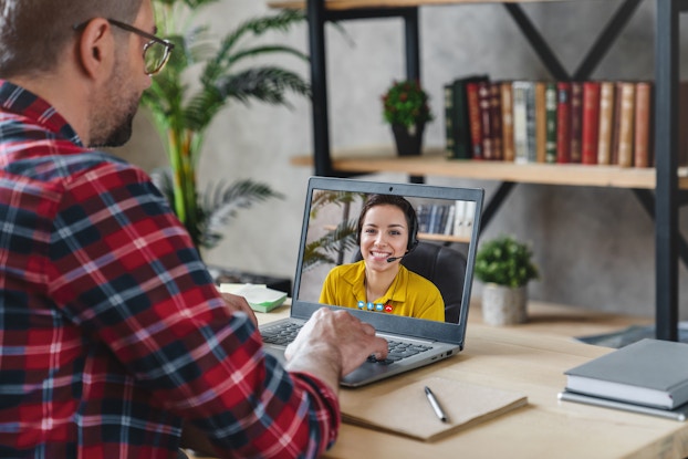  two people talking on video chat