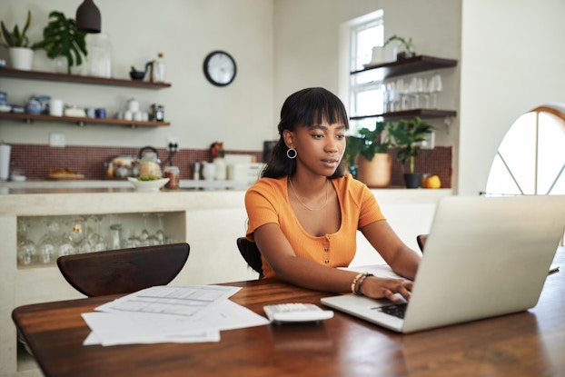 woman working from home on laptop