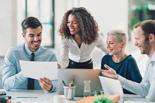  employees in a meeting