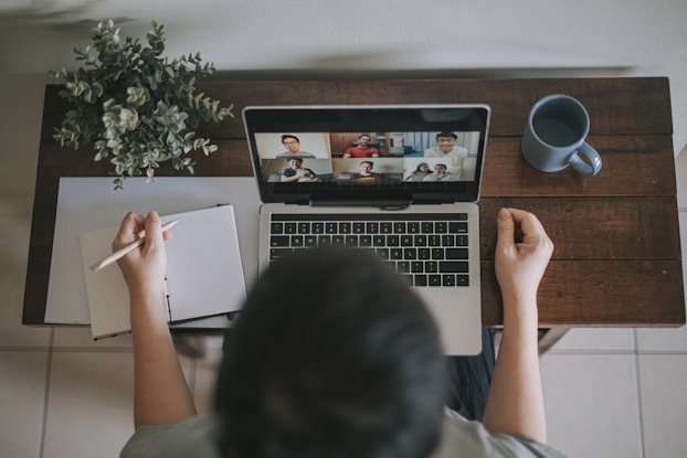 Worker attends remote event.