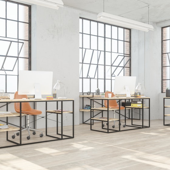 modern office with open windows and socially distanced desks