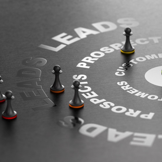  chess pieces on a table with words about prospects and leads 