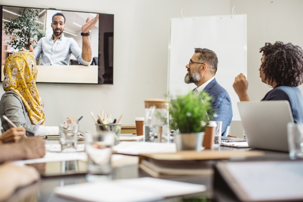 coworkers in a video meeting