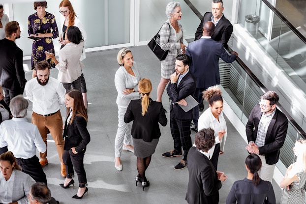 Business people at a trade convention