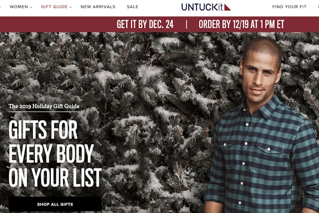  screen shot of UNTUCKit website for holiday 2019