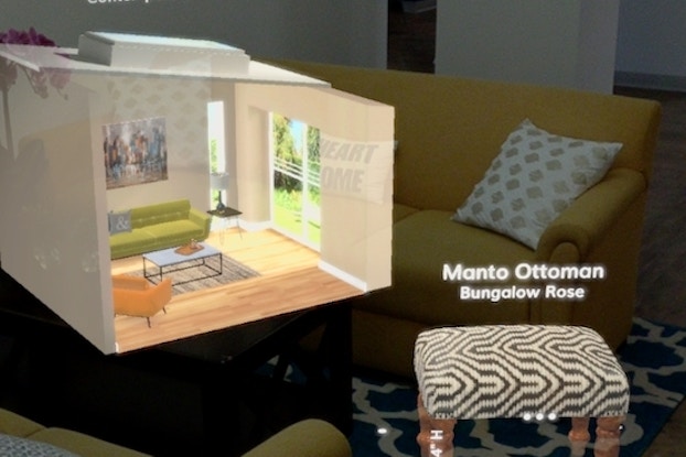 wayfair app showing ottoman inside a room